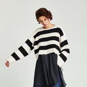 Zara stripe cropped destroyed sweater